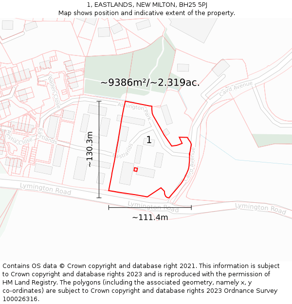 1, EASTLANDS, NEW MILTON, BH25 5PJ: Plot and title map