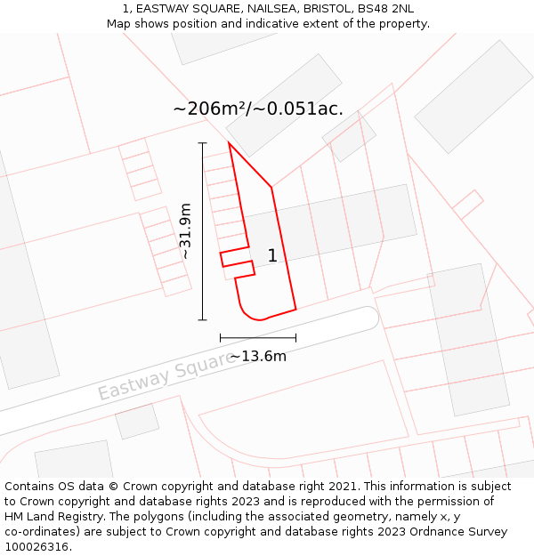 1, EASTWAY SQUARE, NAILSEA, BRISTOL, BS48 2NL: Plot and title map