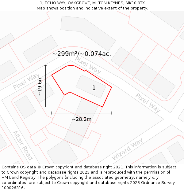 1, ECHO WAY, OAKGROVE, MILTON KEYNES, MK10 9TX: Plot and title map