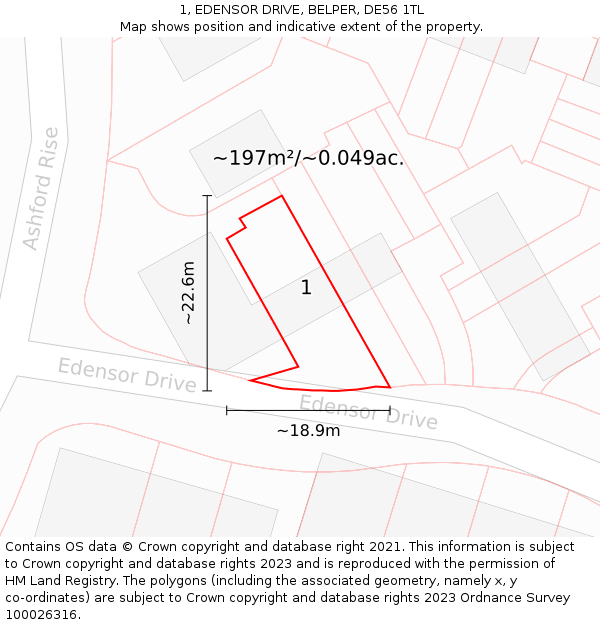 1, EDENSOR DRIVE, BELPER, DE56 1TL: Plot and title map