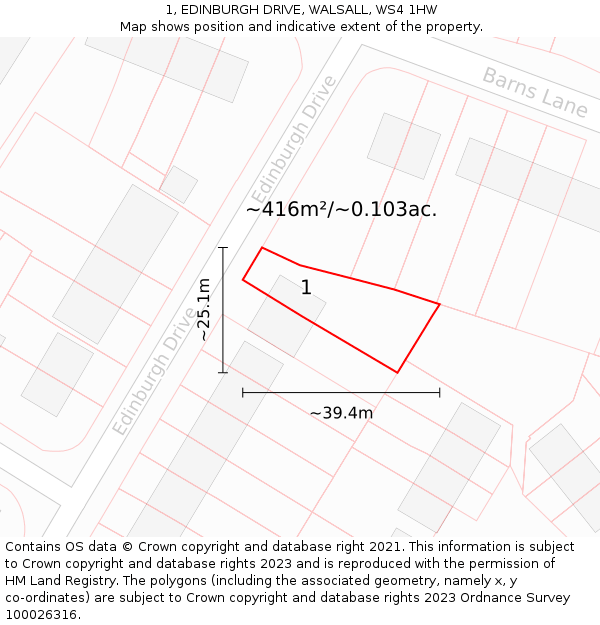 1, EDINBURGH DRIVE, WALSALL, WS4 1HW: Plot and title map