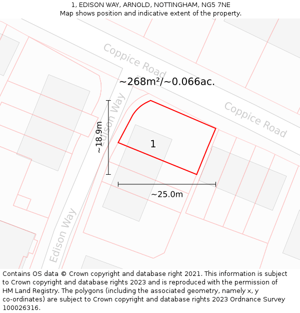 1, EDISON WAY, ARNOLD, NOTTINGHAM, NG5 7NE: Plot and title map