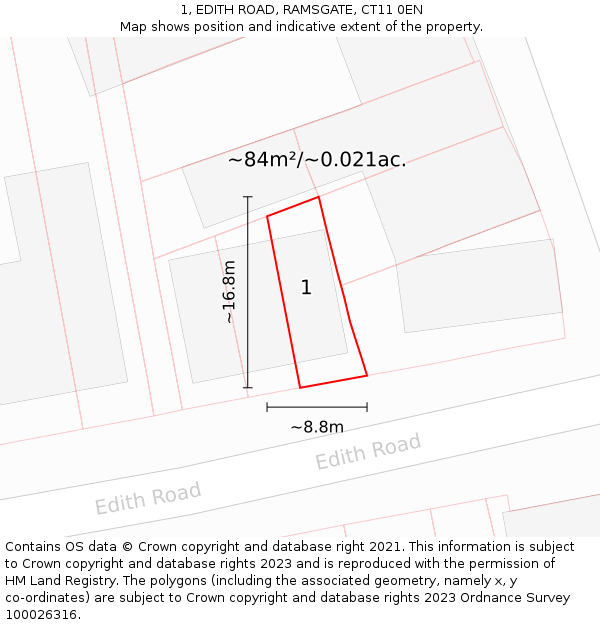 1, EDITH ROAD, RAMSGATE, CT11 0EN: Plot and title map