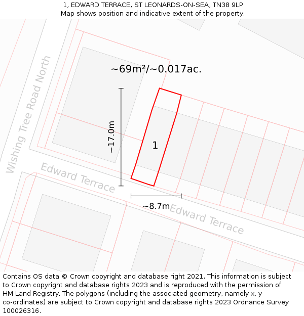 1, EDWARD TERRACE, ST LEONARDS-ON-SEA, TN38 9LP: Plot and title map