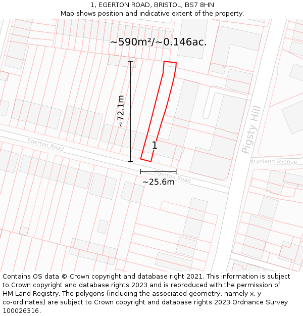 1, EGERTON ROAD, BRISTOL, BS7 8HN: Plot and title map