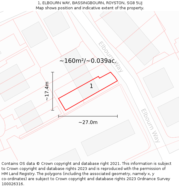 1, ELBOURN WAY, BASSINGBOURN, ROYSTON, SG8 5UJ: Plot and title map
