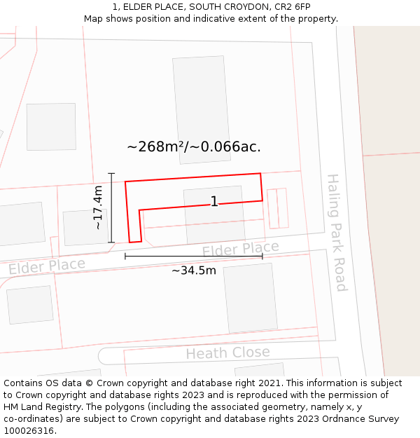 1, ELDER PLACE, SOUTH CROYDON, CR2 6FP: Plot and title map