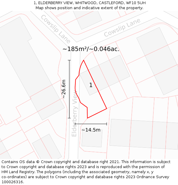1, ELDERBERRY VIEW, WHITWOOD, CASTLEFORD, WF10 5UH: Plot and title map