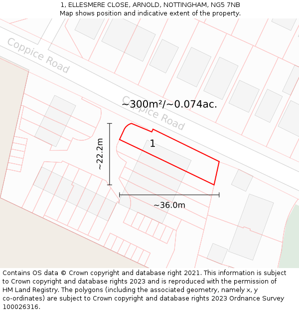 1, ELLESMERE CLOSE, ARNOLD, NOTTINGHAM, NG5 7NB: Plot and title map