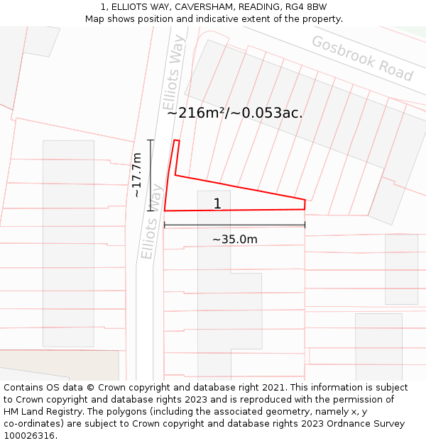 1, ELLIOTS WAY, CAVERSHAM, READING, RG4 8BW: Plot and title map