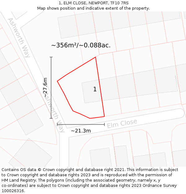 1, ELM CLOSE, NEWPORT, TF10 7RS: Plot and title map