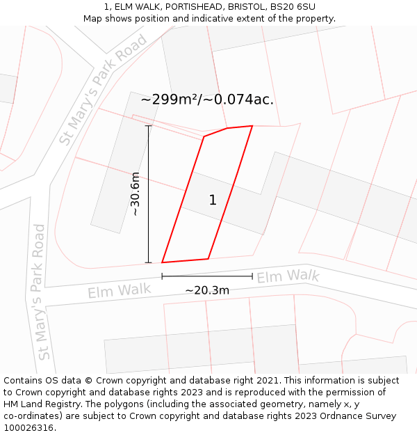 1, ELM WALK, PORTISHEAD, BRISTOL, BS20 6SU: Plot and title map