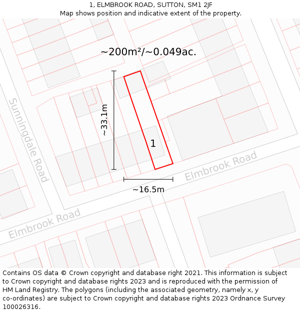 1, ELMBROOK ROAD, SUTTON, SM1 2JF: Plot and title map