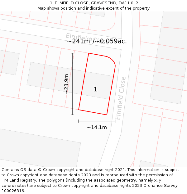 1, ELMFIELD CLOSE, GRAVESEND, DA11 0LP: Plot and title map