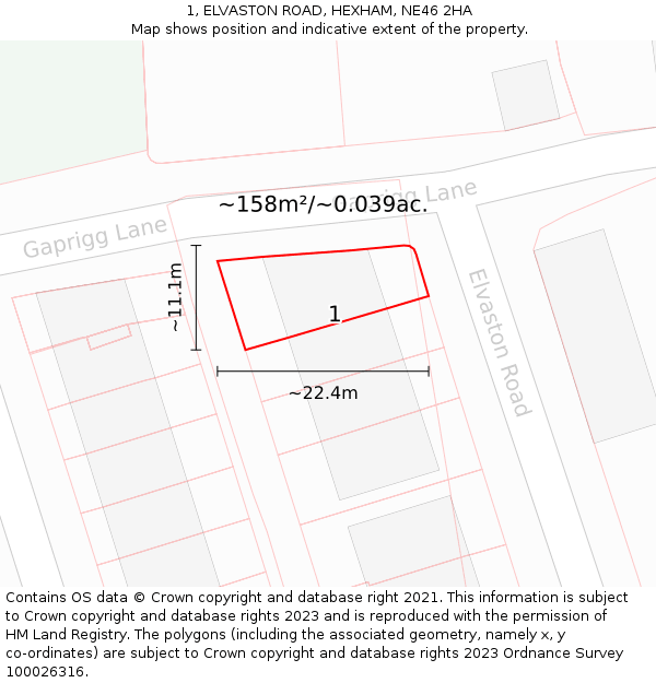 1, ELVASTON ROAD, HEXHAM, NE46 2HA: Plot and title map