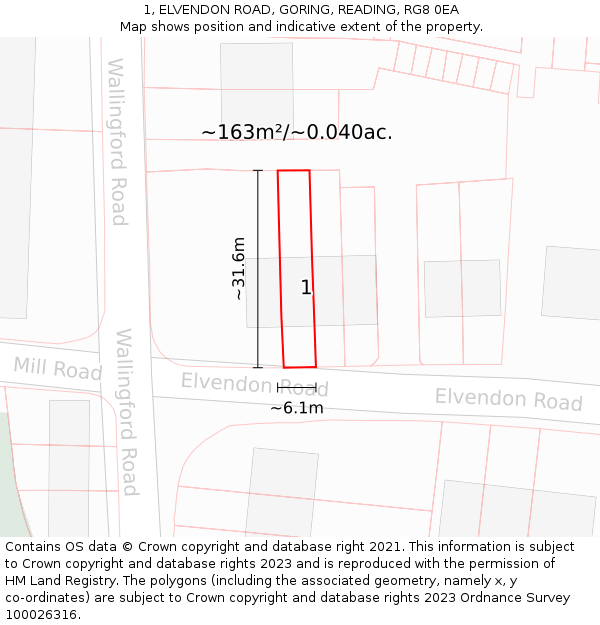 1, ELVENDON ROAD, GORING, READING, RG8 0EA: Plot and title map