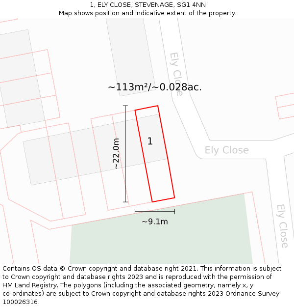 1, ELY CLOSE, STEVENAGE, SG1 4NN: Plot and title map