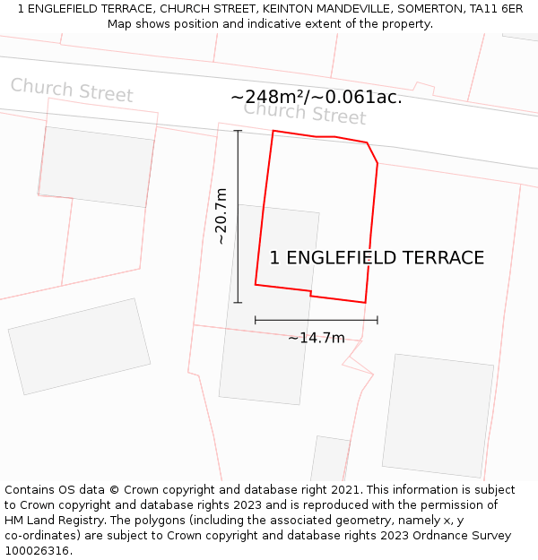 1 ENGLEFIELD TERRACE, CHURCH STREET, KEINTON MANDEVILLE, SOMERTON, TA11 6ER: Plot and title map