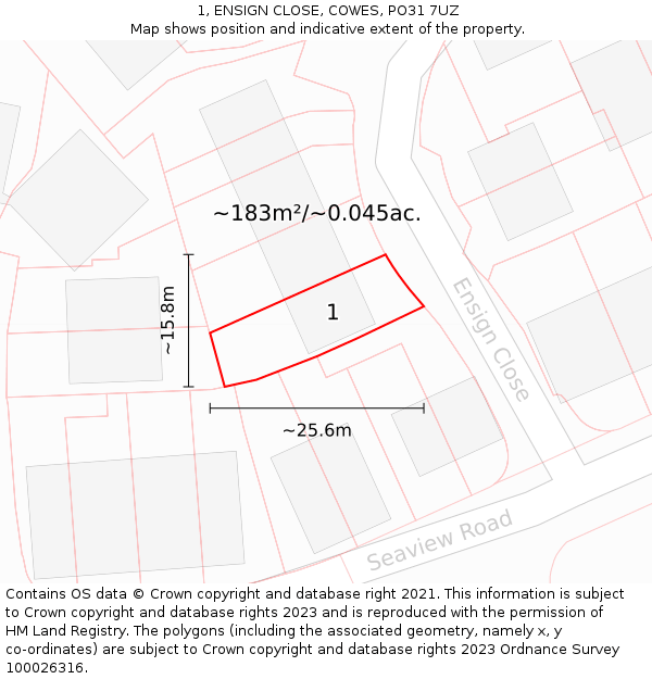 1, ENSIGN CLOSE, COWES, PO31 7UZ: Plot and title map
