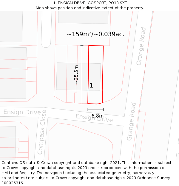 1, ENSIGN DRIVE, GOSPORT, PO13 9XE: Plot and title map
