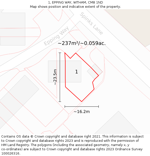 1, EPPING WAY, WITHAM, CM8 1ND: Plot and title map