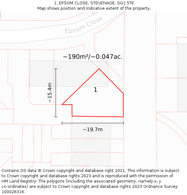 1, EPSOM CLOSE, STEVENAGE, SG1 5TE: Plot and title map