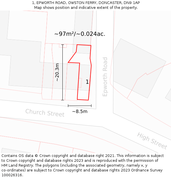 1, EPWORTH ROAD, OWSTON FERRY, DONCASTER, DN9 1AP: Plot and title map