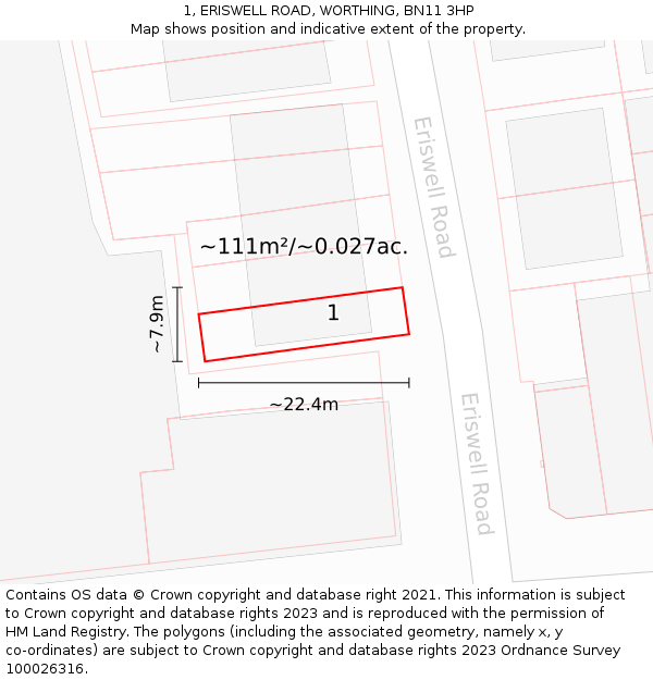 1, ERISWELL ROAD, WORTHING, BN11 3HP: Plot and title map