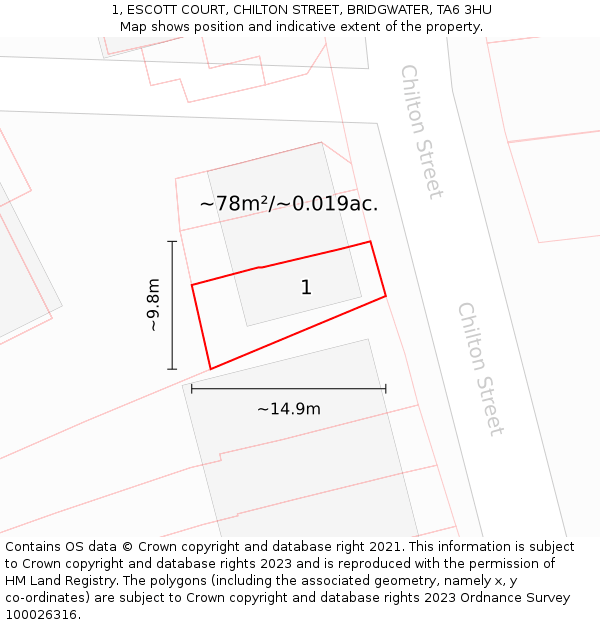 1, ESCOTT COURT, CHILTON STREET, BRIDGWATER, TA6 3HU: Plot and title map