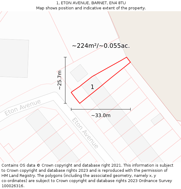 1, ETON AVENUE, BARNET, EN4 8TU: Plot and title map