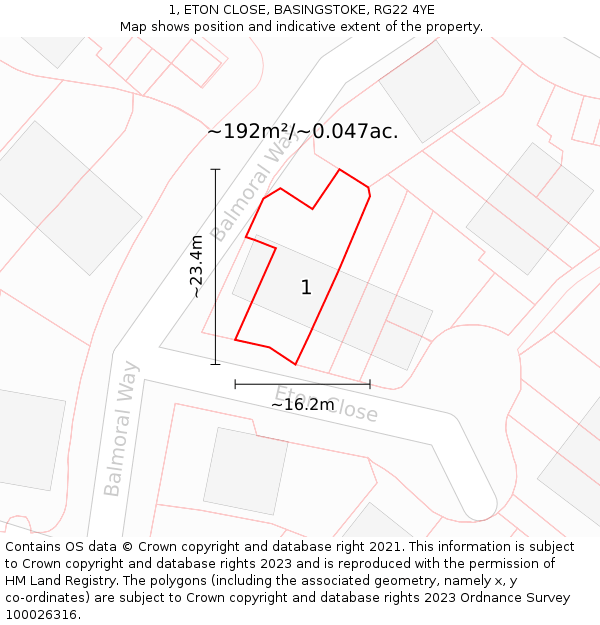 1, ETON CLOSE, BASINGSTOKE, RG22 4YE: Plot and title map