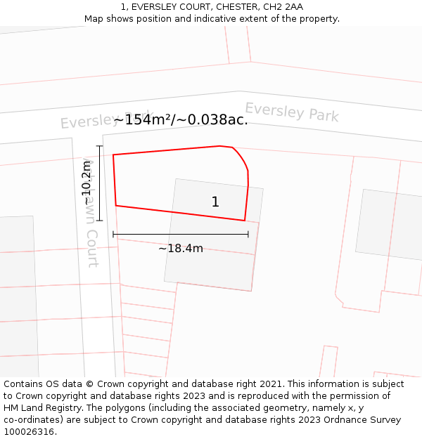 1, EVERSLEY COURT, CHESTER, CH2 2AA: Plot and title map