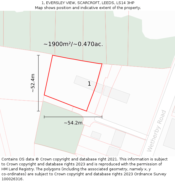 1, EVERSLEY VIEW, SCARCROFT, LEEDS, LS14 3HP: Plot and title map