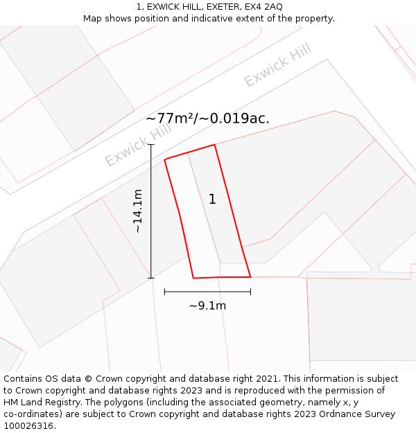 1, EXWICK HILL, EXETER, EX4 2AQ: Plot and title map