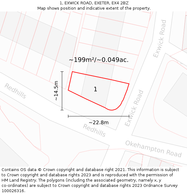 1, EXWICK ROAD, EXETER, EX4 2BZ: Plot and title map