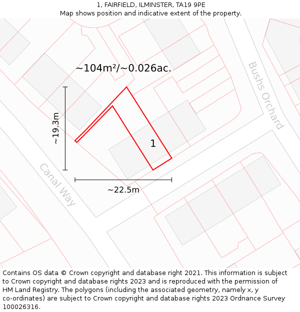 1, FAIRFIELD, ILMINSTER, TA19 9PE: Plot and title map