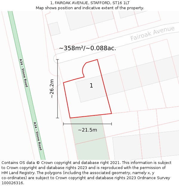 1, FAIROAK AVENUE, STAFFORD, ST16 1LT: Plot and title map