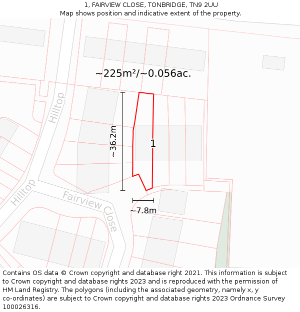 1, FAIRVIEW CLOSE, TONBRIDGE, TN9 2UU: Plot and title map