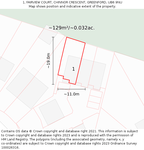 1, FAIRVIEW COURT, CHINNOR CRESCENT, GREENFORD, UB6 9NU: Plot and title map