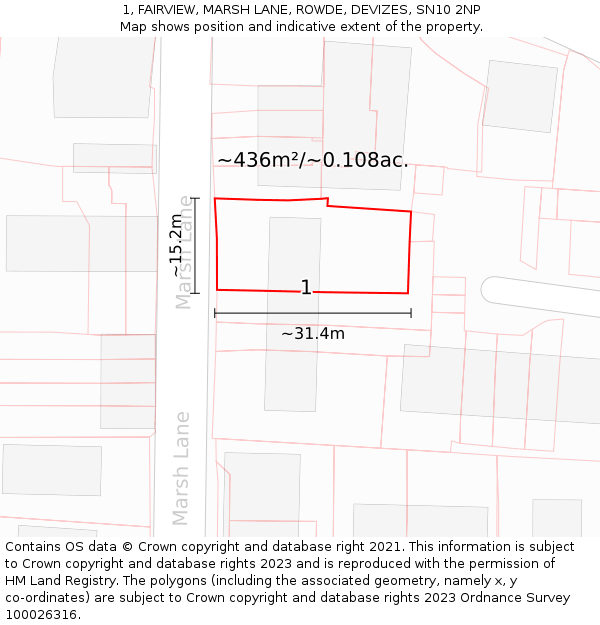 1, FAIRVIEW, MARSH LANE, ROWDE, DEVIZES, SN10 2NP: Plot and title map
