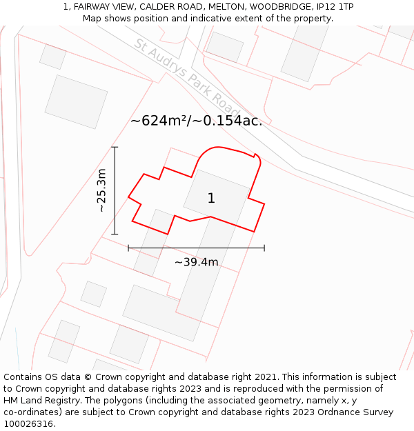 1, FAIRWAY VIEW, CALDER ROAD, MELTON, WOODBRIDGE, IP12 1TP: Plot and title map