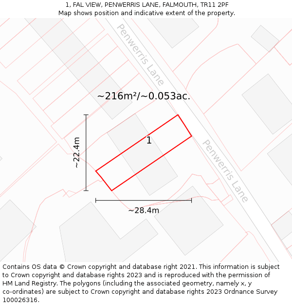 1, FAL VIEW, PENWERRIS LANE, FALMOUTH, TR11 2PF: Plot and title map