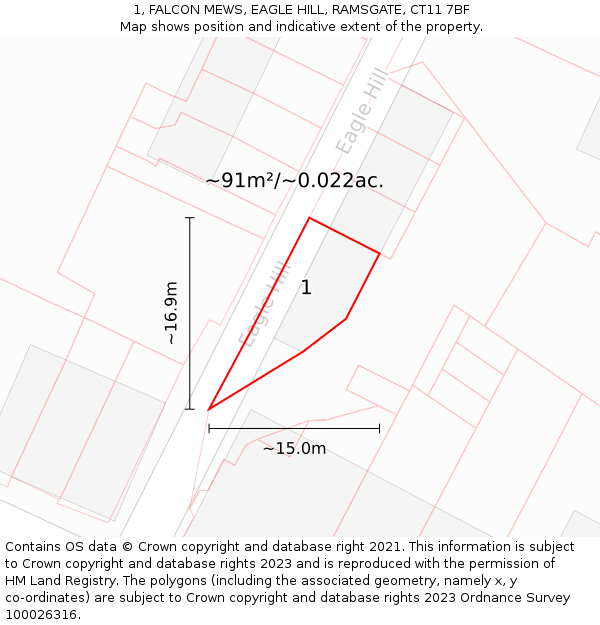 1, FALCON MEWS, EAGLE HILL, RAMSGATE, CT11 7BF: Plot and title map