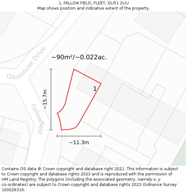 1, FALLOW FIELD, FLEET, GU51 2UU: Plot and title map