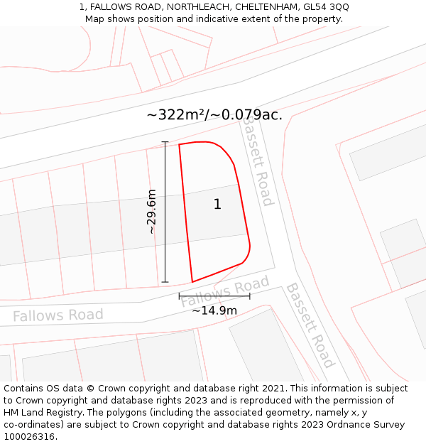 1, FALLOWS ROAD, NORTHLEACH, CHELTENHAM, GL54 3QQ: Plot and title map