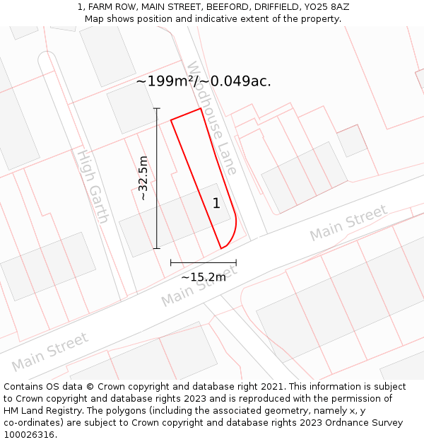 1, FARM ROW, MAIN STREET, BEEFORD, DRIFFIELD, YO25 8AZ: Plot and title map