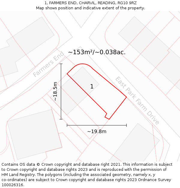 1, FARMERS END, CHARVIL, READING, RG10 9RZ: Plot and title map