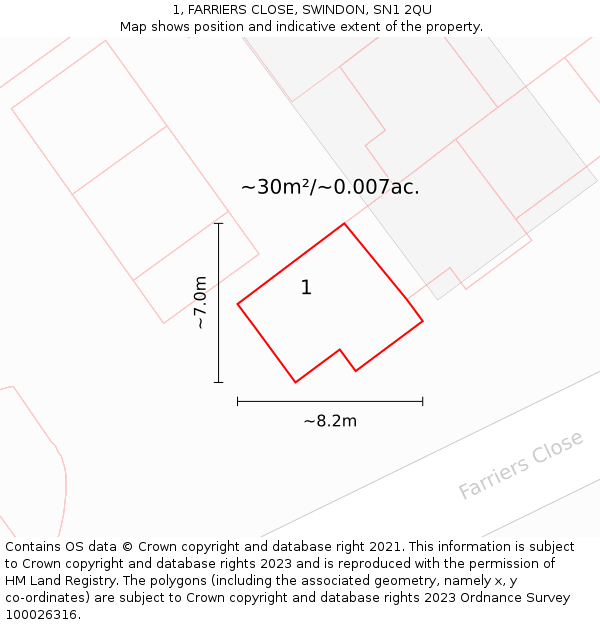1, FARRIERS CLOSE, SWINDON, SN1 2QU: Plot and title map