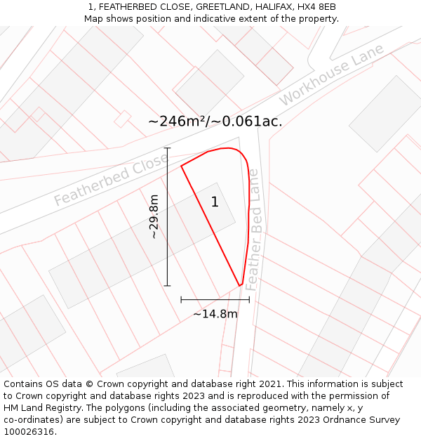 1, FEATHERBED CLOSE, GREETLAND, HALIFAX, HX4 8EB: Plot and title map
