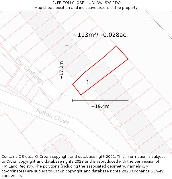1, FELTON CLOSE, LUDLOW, SY8 1DQ: Plot and title map